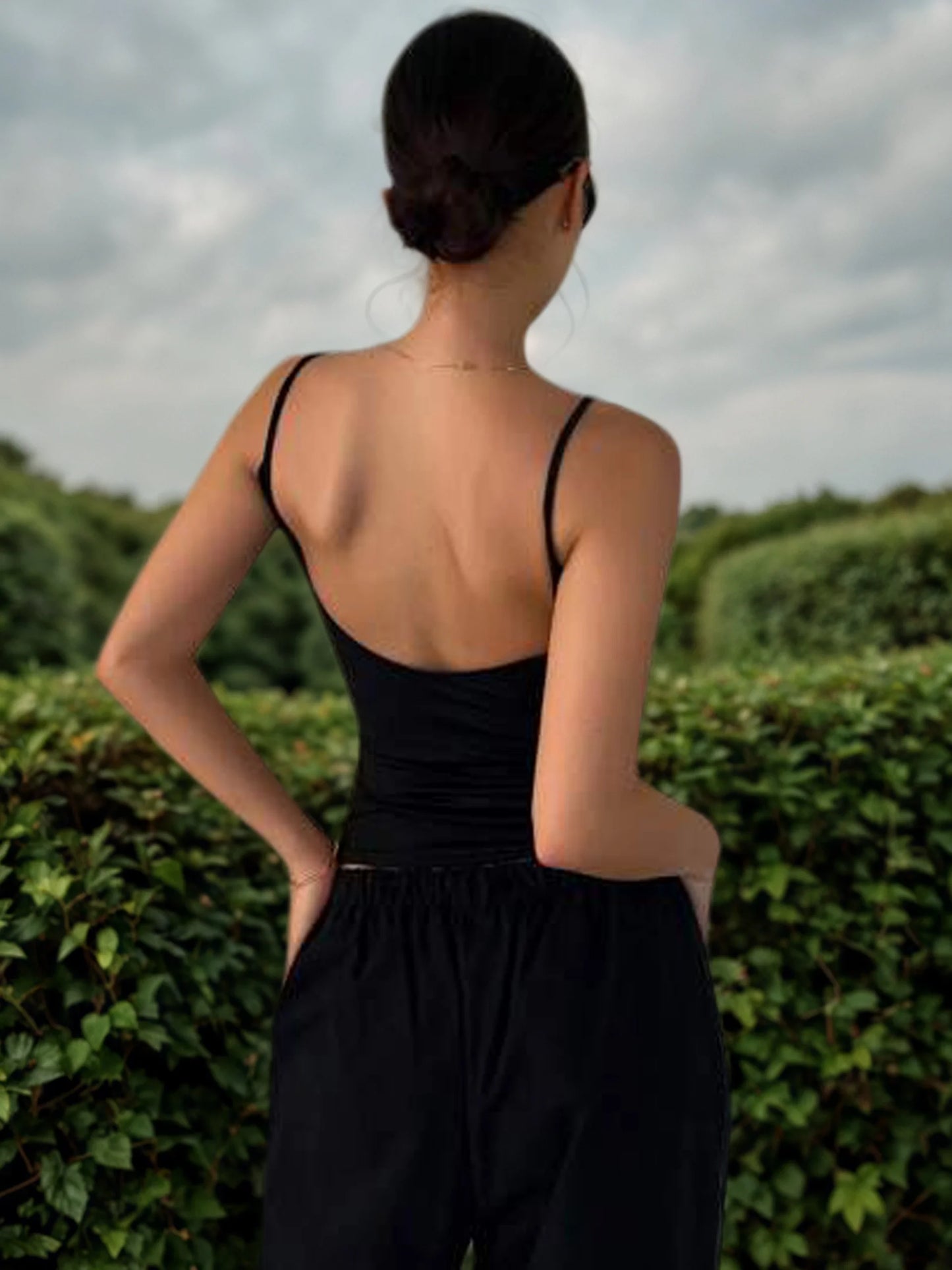 Women'S Sexy Backless Spaghetti Strap Cami Top Stretchy Polyester Spandex Blend Slim Fit Sleeveless Shirt for Summer Party